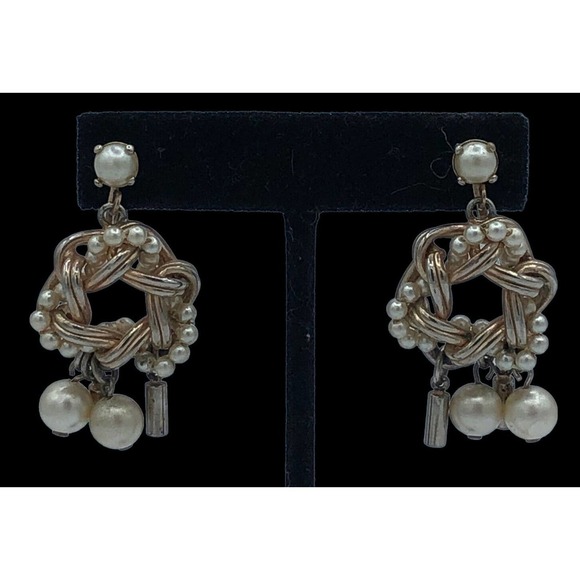 Barclay Pearl Silver tone Dangle Drop Clip On Earrings Mid century Classic - Picture 11 of 11